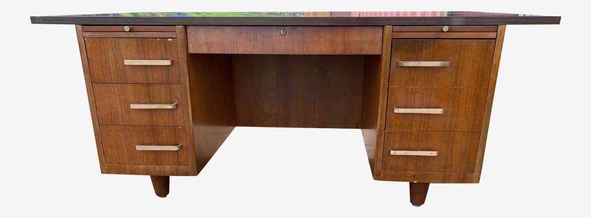 Vintage Mid Century Modern Wooden Executive Desk Needs Restoration - Image 1