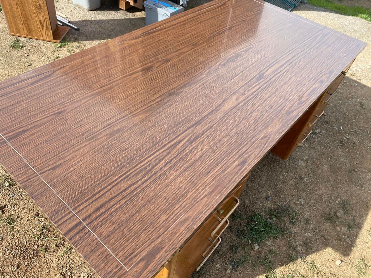 Vintage Mid Century Modern Wooden Executive Desk Needs Restoration - Thumbnail 11