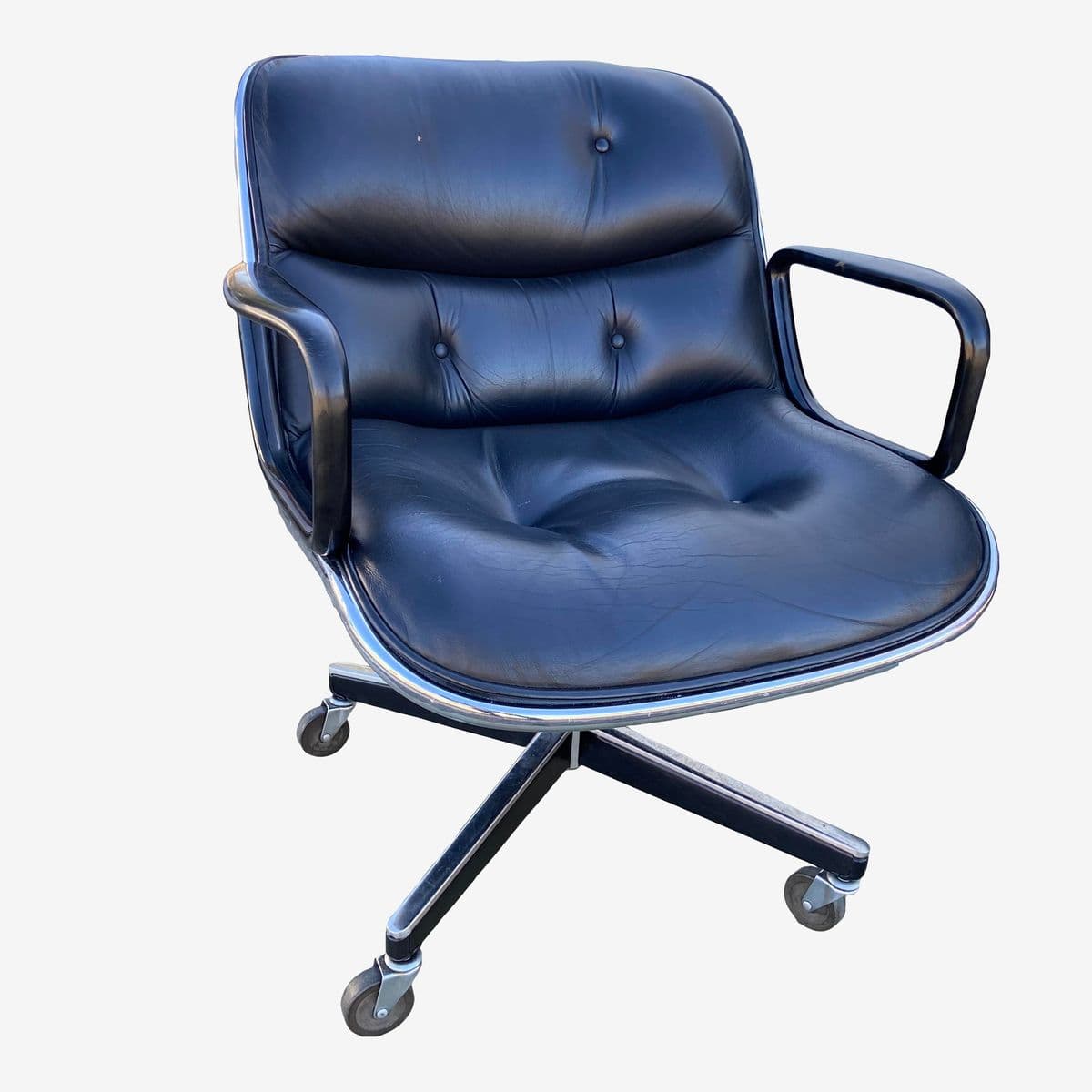 1980s Charles Pollock for Knoll Attributed Leather Executive Swivel Desk Chair - Image 1