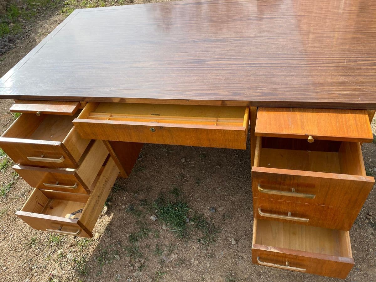 Vintage Mid Century Modern Wooden Executive Desk Needs Restoration - Thumbnail 10