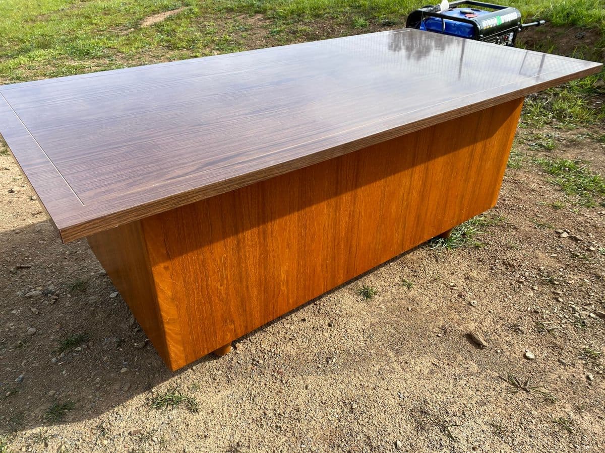 Vintage Mid Century Modern Wooden Executive Desk Needs Restoration - Thumbnail 8