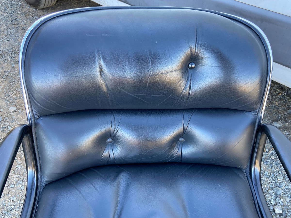 1980s Charles Pollock for Knoll Attributed Leather Executive Swivel Desk Chair - Thumbnail 13