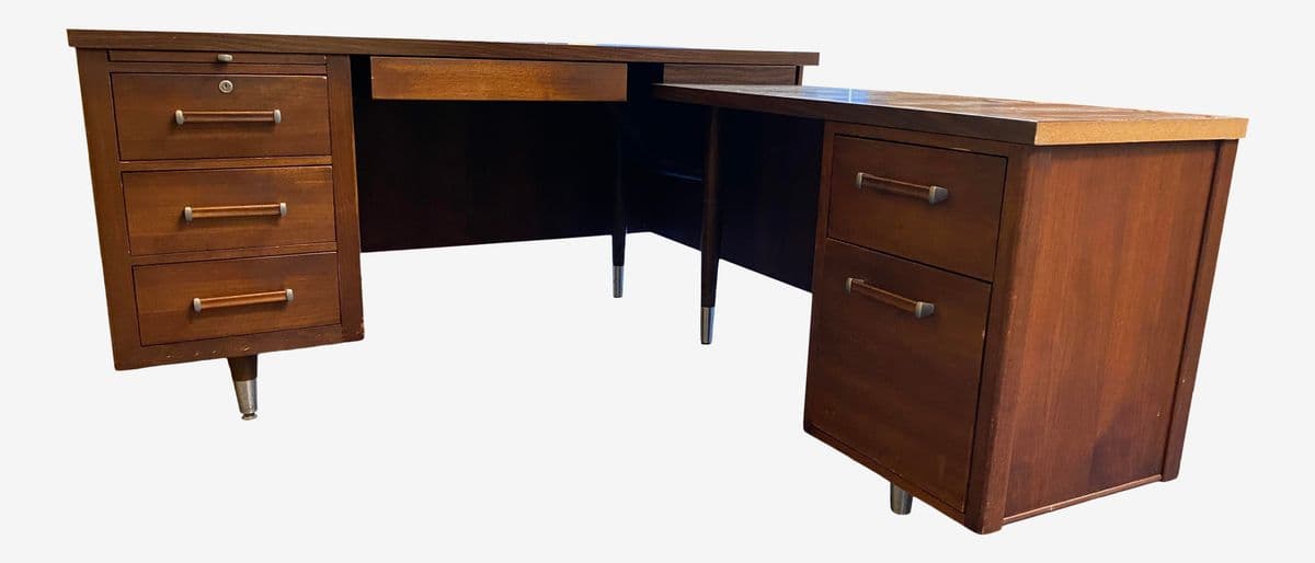 Vintage Alma Mid Century Modern Wooden L Shape Desk - Image 1