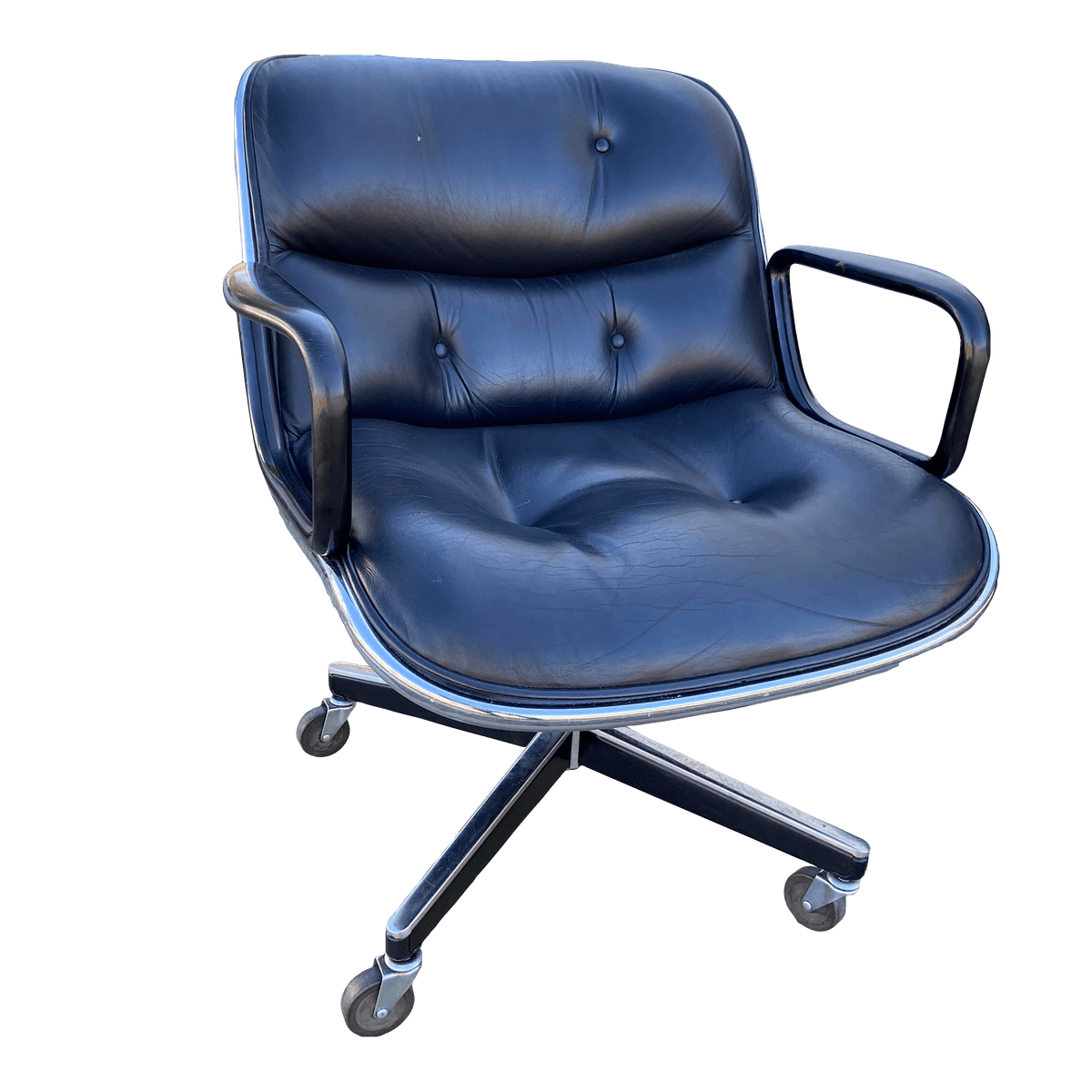 1980s Charles Pollock for Knoll Attributed Leather Executive Swivel Desk Chair - Thumbnail 14