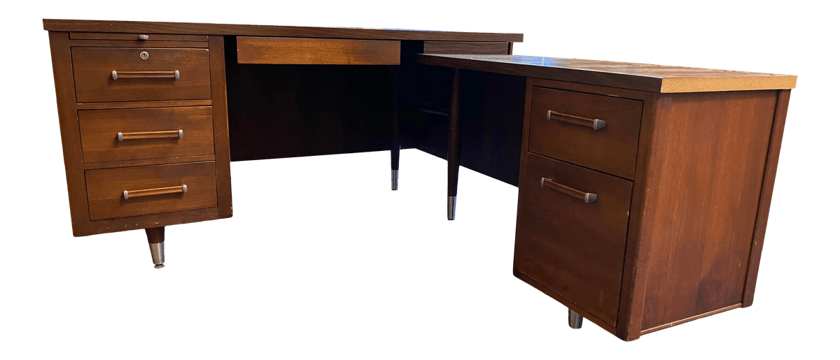 Vintage Alma Mid Century Modern Wooden L Shape Desk - Thumbnail 2