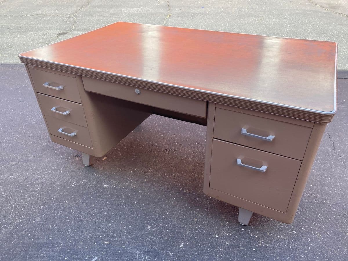 1960s Vintage Metal Tanker Desk - Thumbnail 6