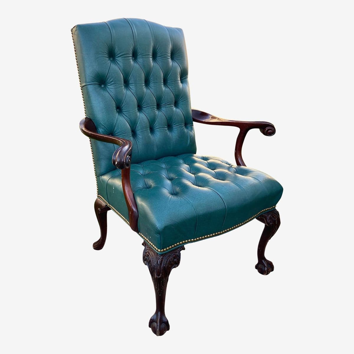 1970s Vintage Claw Foot Faux Leather High Back Arm Chair - Image 1