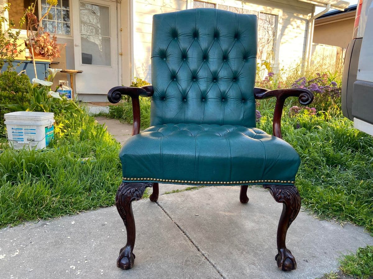 1970s Vintage Claw Foot Faux Leather High Back Arm Chair - Thumbnail 3