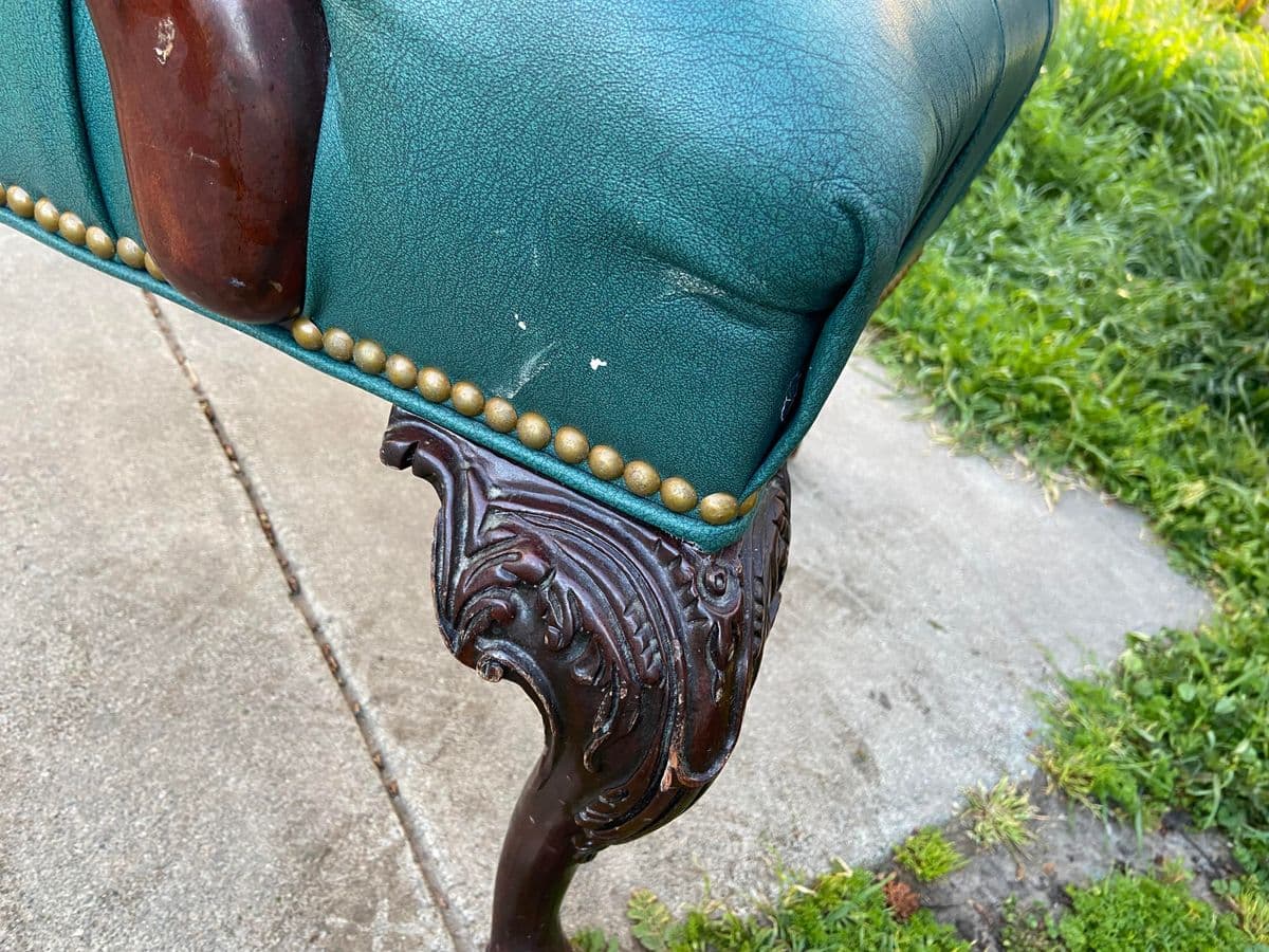 1970s Vintage Claw Foot Faux Leather High Back Arm Chair - Thumbnail 8