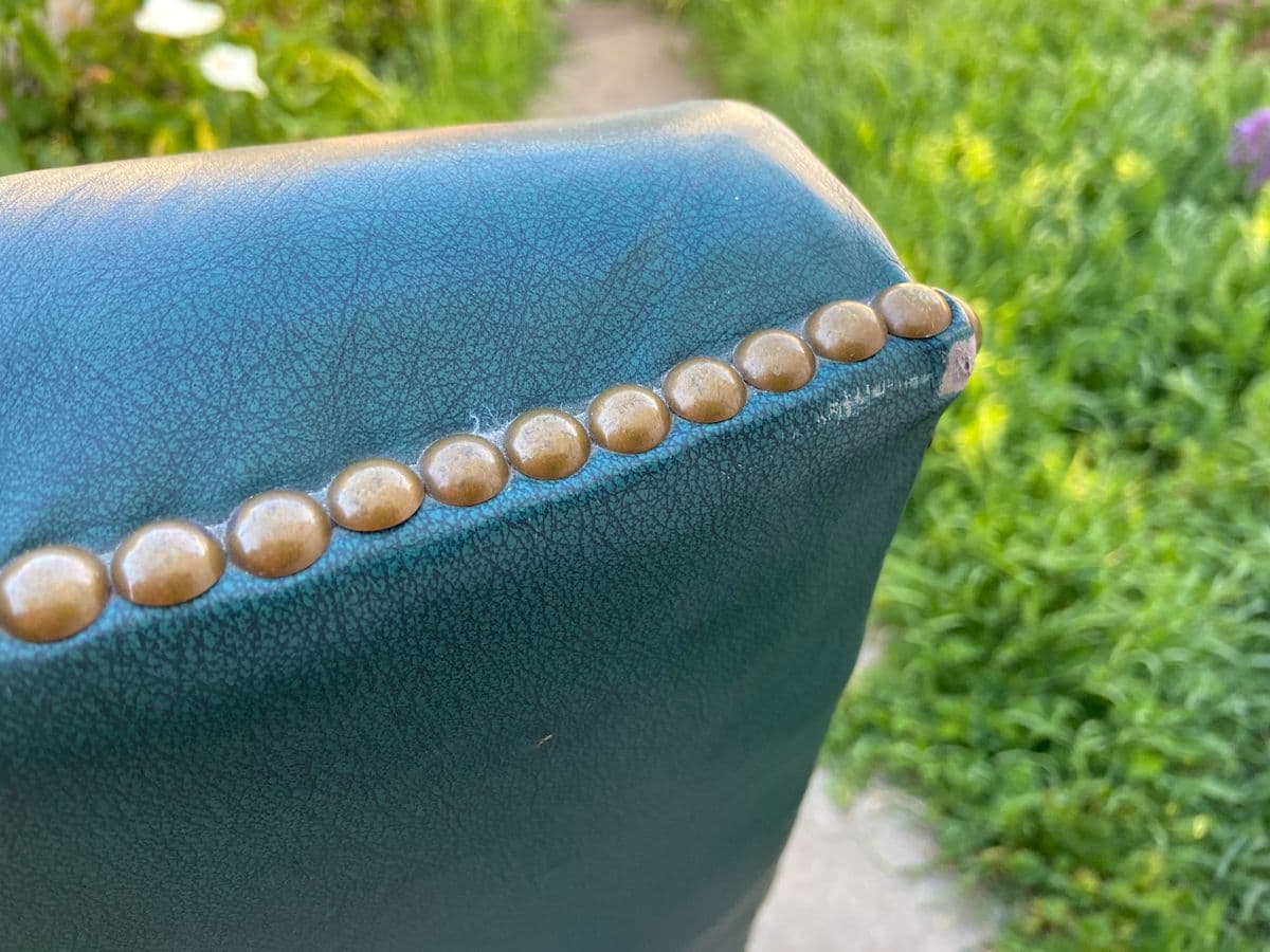 1970s Vintage Claw Foot Faux Leather High Back Arm Chair - Thumbnail 10