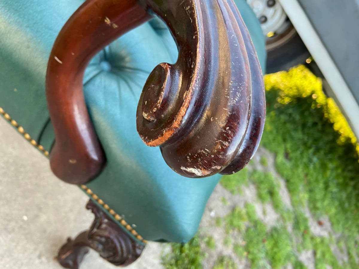 1970s Vintage Claw Foot Faux Leather High Back Arm Chair - Thumbnail 6