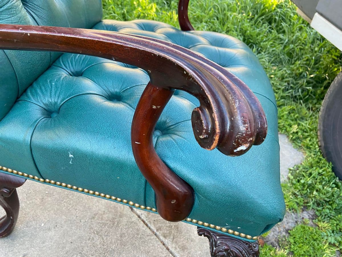1970s Vintage Claw Foot Faux Leather High Back Arm Chair - Thumbnail 7