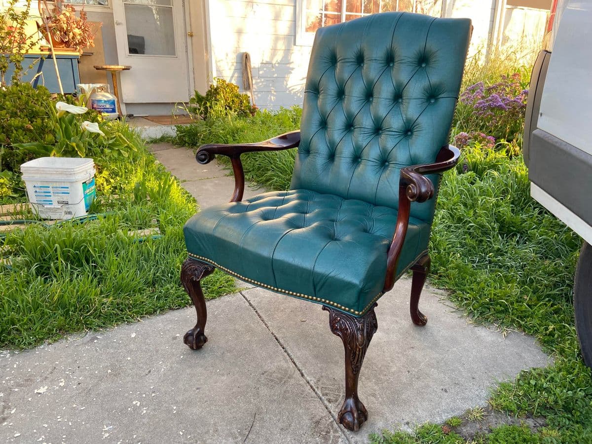 1970s Vintage Claw Foot Faux Leather High Back Arm Chair - Thumbnail 4