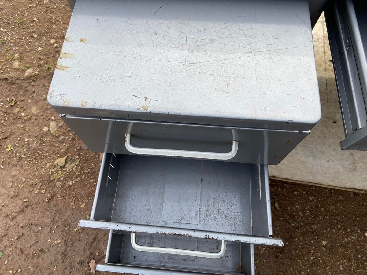 1970s Steelcase Vintage Mid Century Modern Metal Tanker Desk With Patina - Thumbnail 12