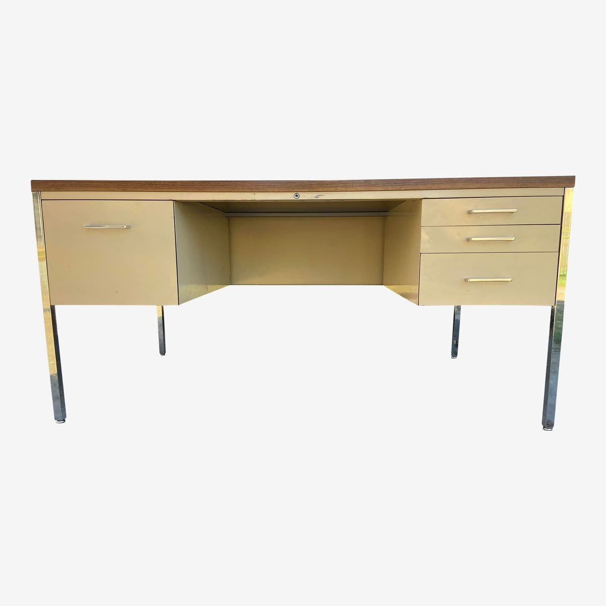 1980s Allsteel Vintage Mid Century Modern Metal Tanker Desk - Image 1