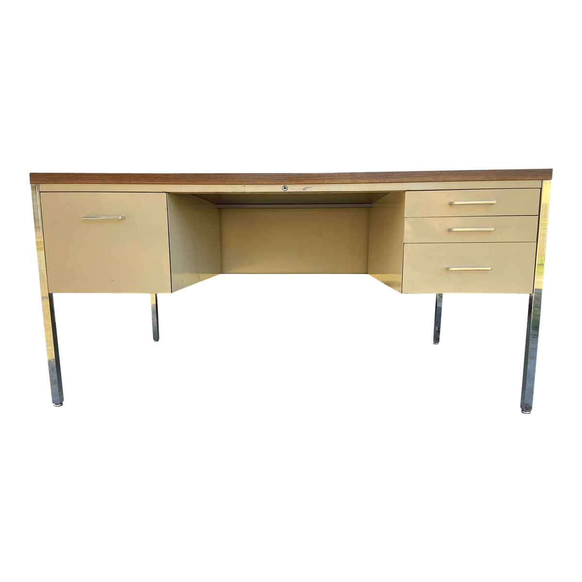 1980s Allsteel Vintage Mid Century Modern Metal Tanker Desk - Thumbnail 14