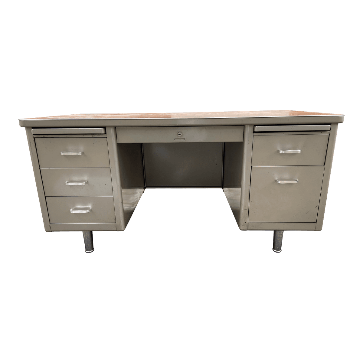 1980s Steelcase Vintage Mid Century Modern Metal Tanker Desk - Thumbnail 2