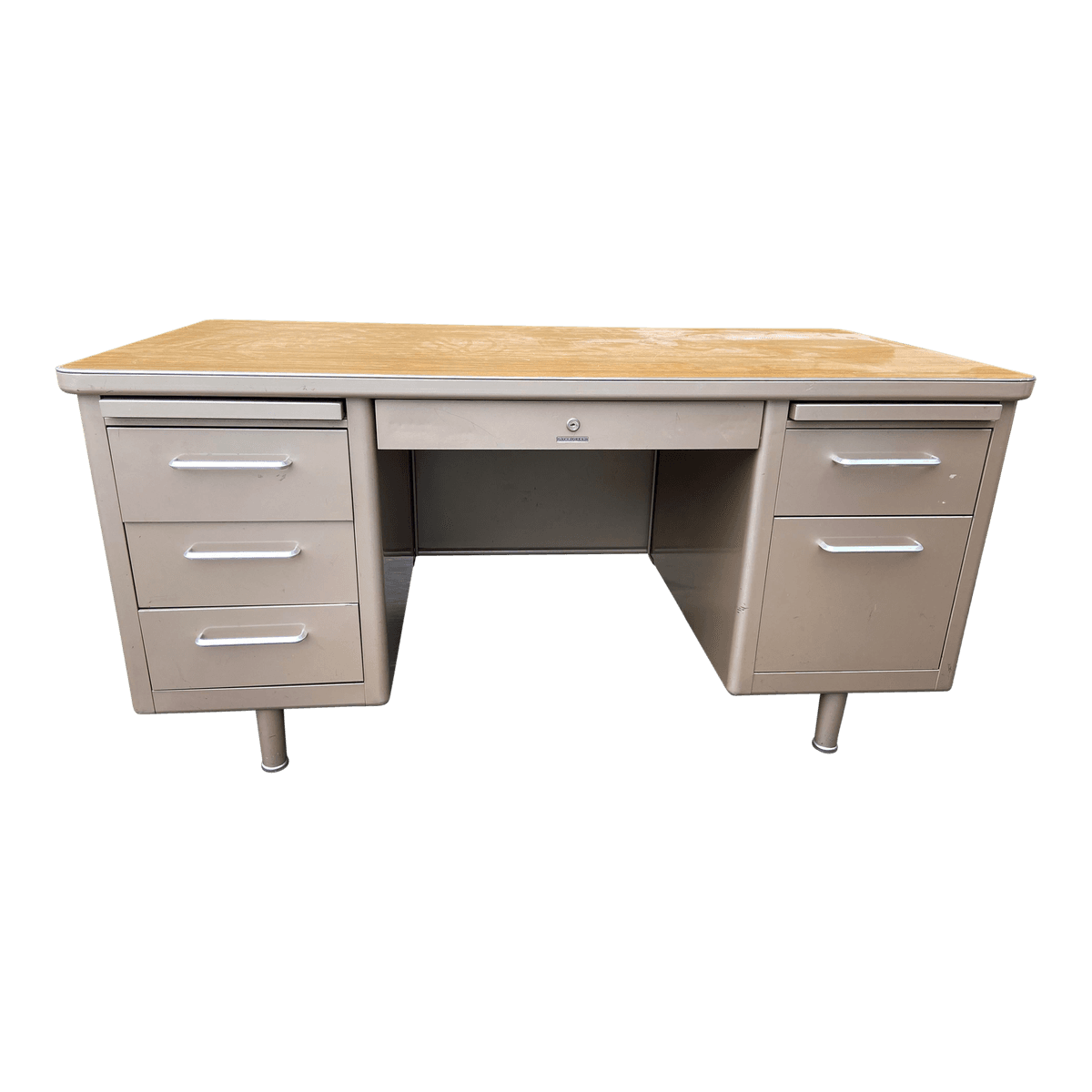 1980s Steelcase Vintage Mid Century Modern Metal Tanker Desk - Thumbnail 14