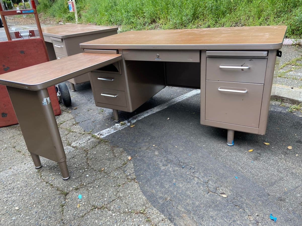 1980s Steelcase Vintage Mid Century Modern Metal Tanker Desk - Set of 2 - Thumbnail 3