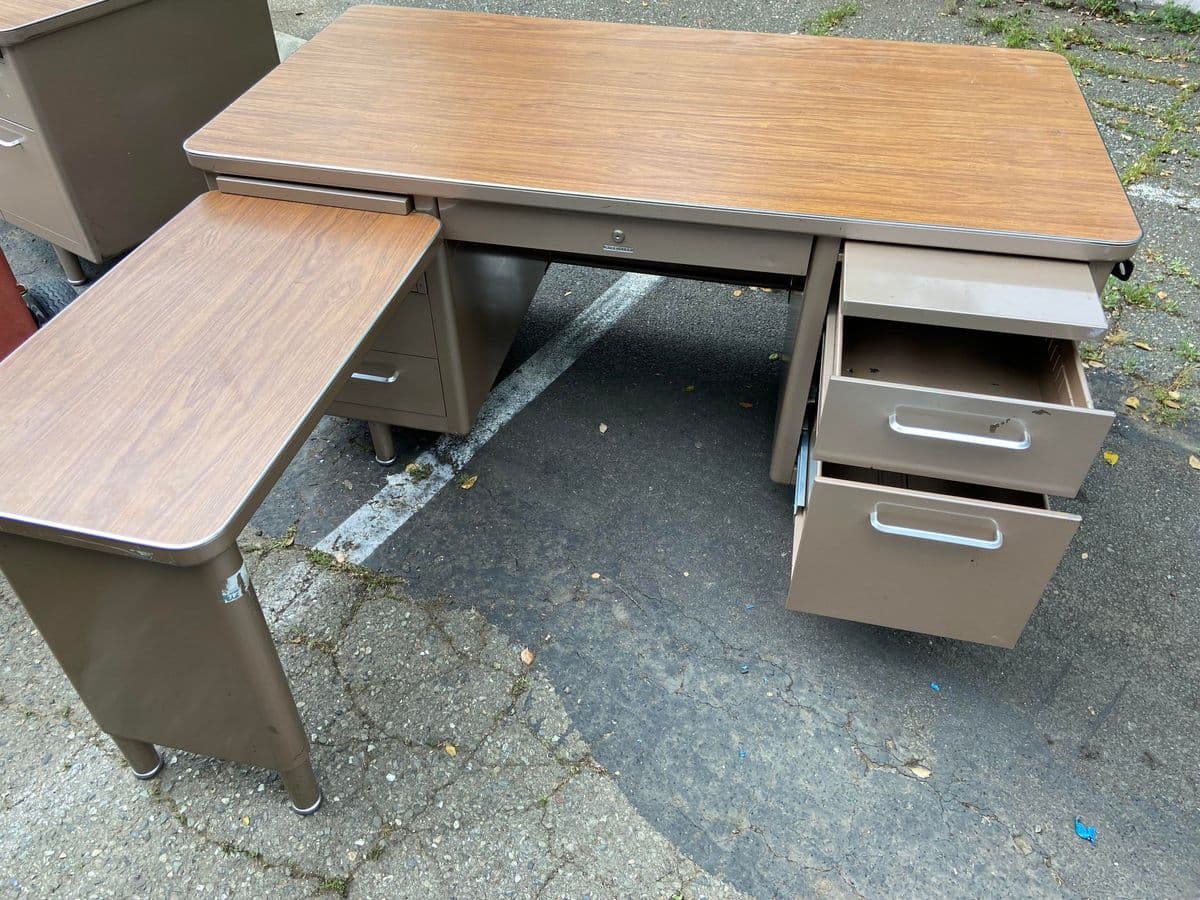 1980s Steelcase Vintage Mid Century Modern Metal Tanker Desk - Set of 2 - Thumbnail 5