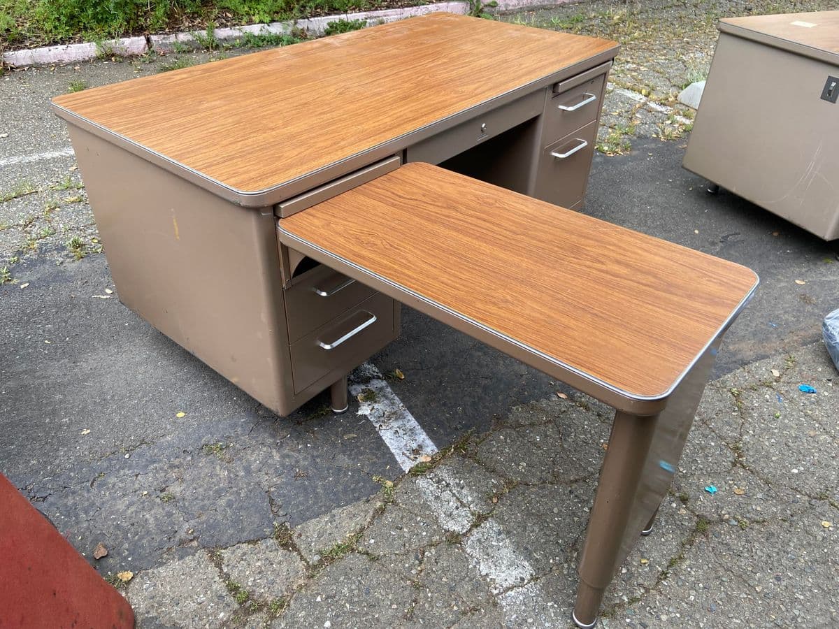 1980s Steelcase Vintage Mid Century Modern Metal Tanker Desk - Set of 2 - Thumbnail 4