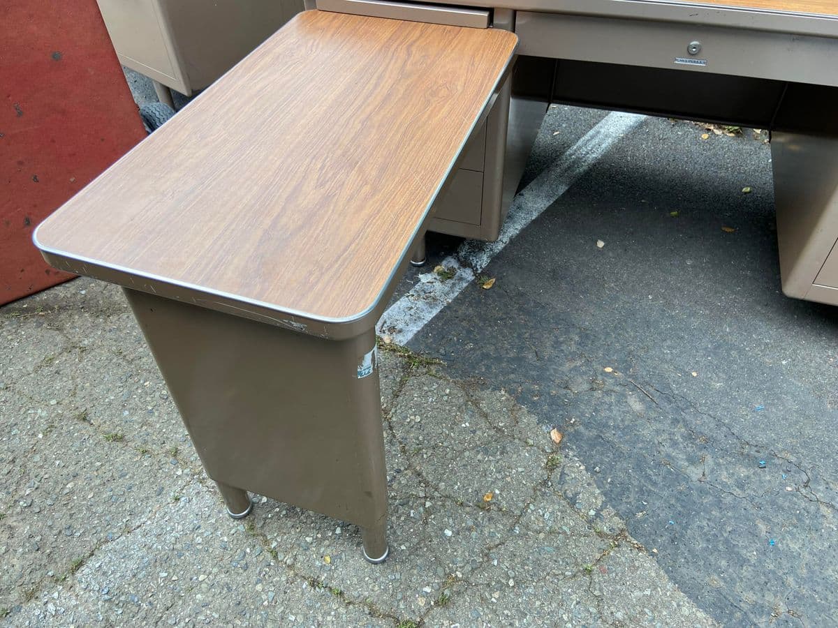 1980s Steelcase Vintage Mid Century Modern Metal Tanker Desk - Set of 2 - Thumbnail 7