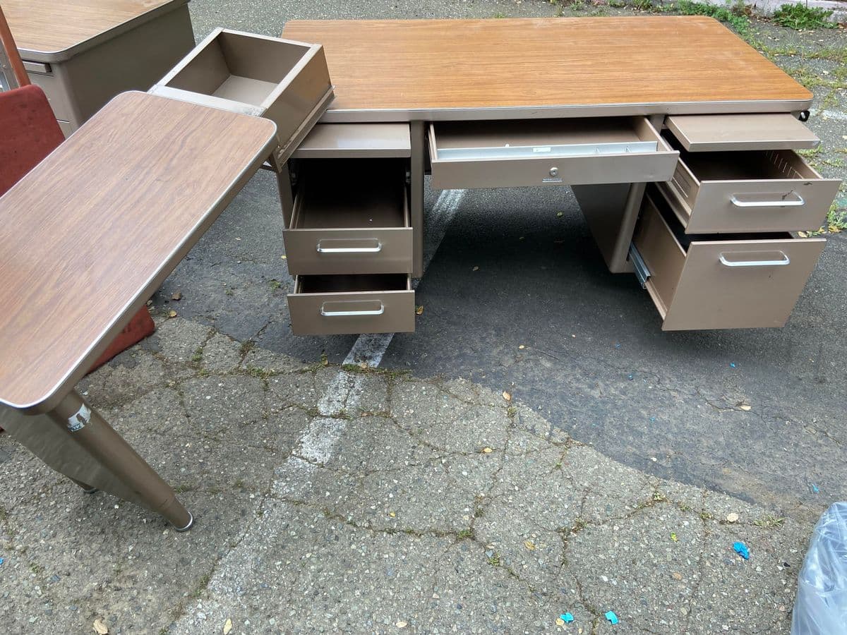 1980s Steelcase Vintage Mid Century Modern Metal Tanker Desk - Set of 2 - Thumbnail 9