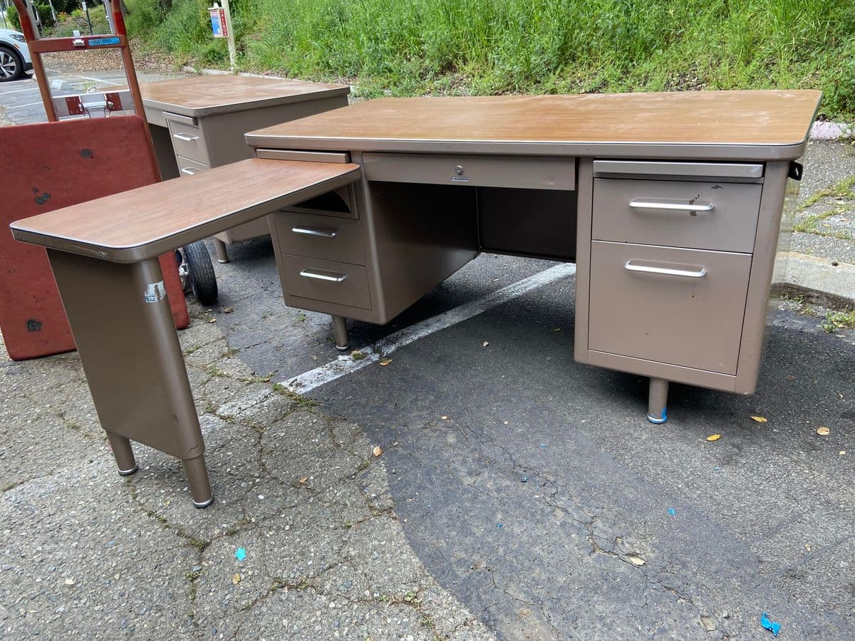 1980s Steelcase Vintage Mid Century Modern Metal Tanker Desk - Set of 2 - Thumbnail 13