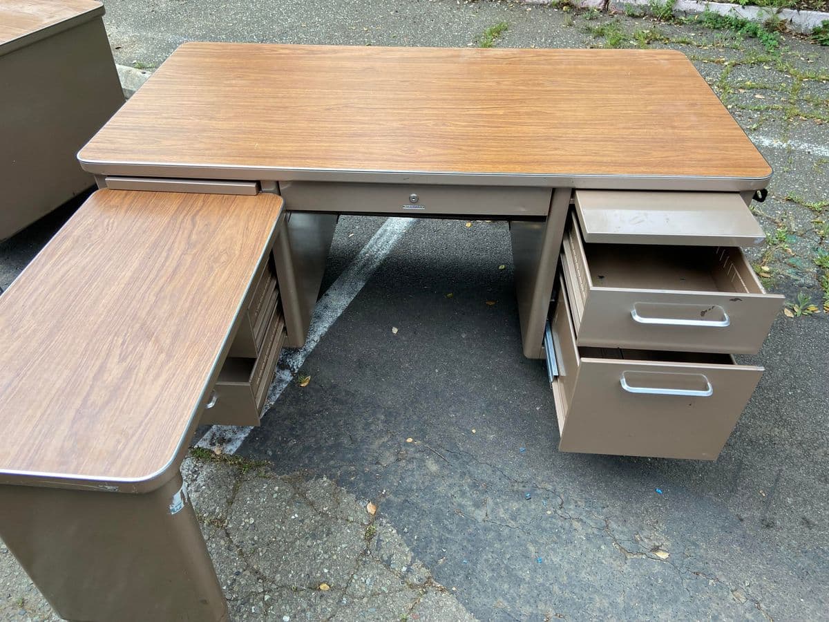 1980s Steelcase Vintage Mid Century Modern Metal Tanker Desk - Set of 2 - Thumbnail 11