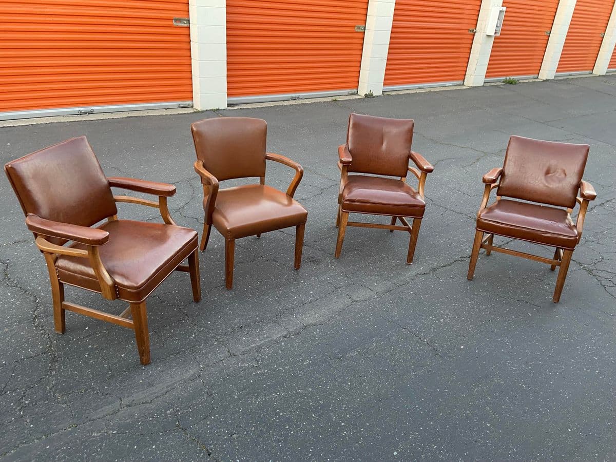 1980s Vintage Leather Armchairs - Set of 4 - Thumbnail 12