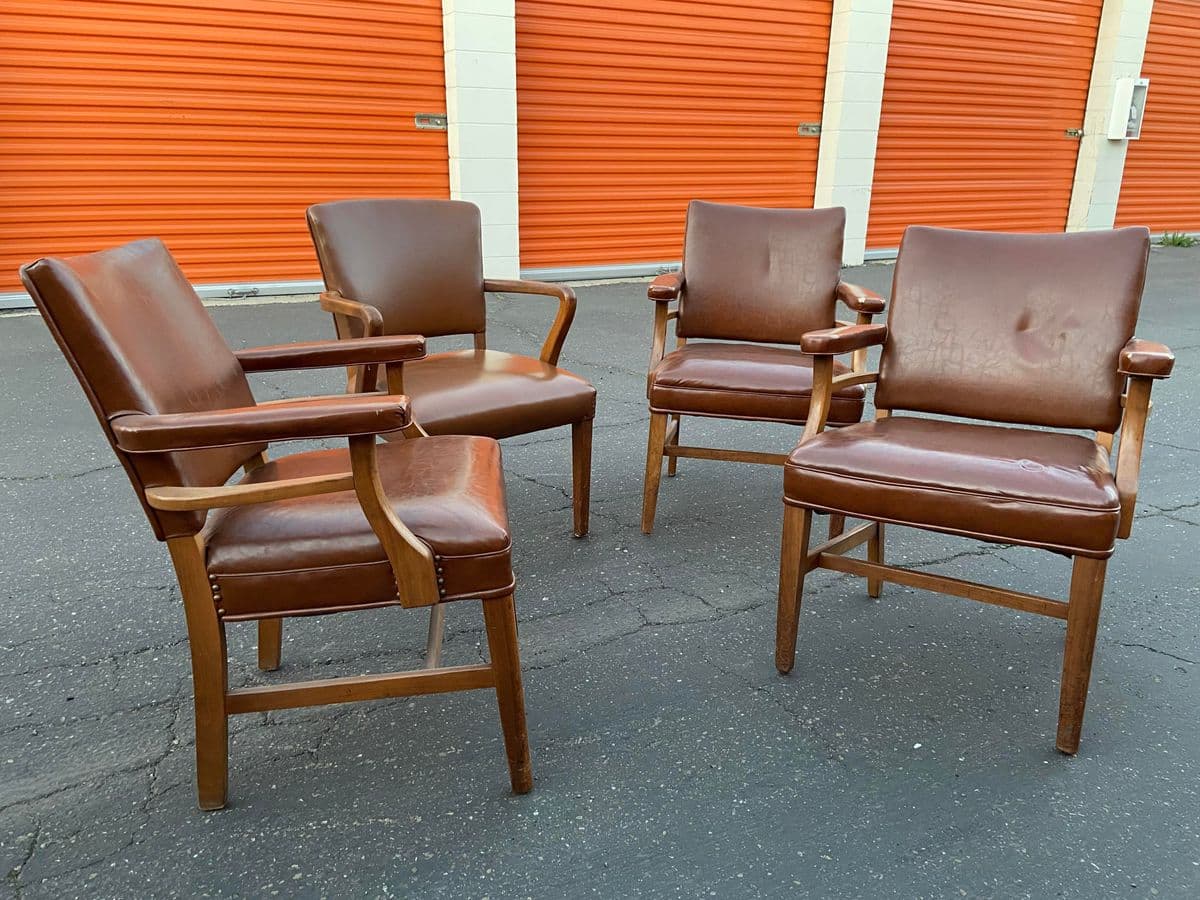 1980s Vintage Leather Armchairs - Set of 4 - Thumbnail 11