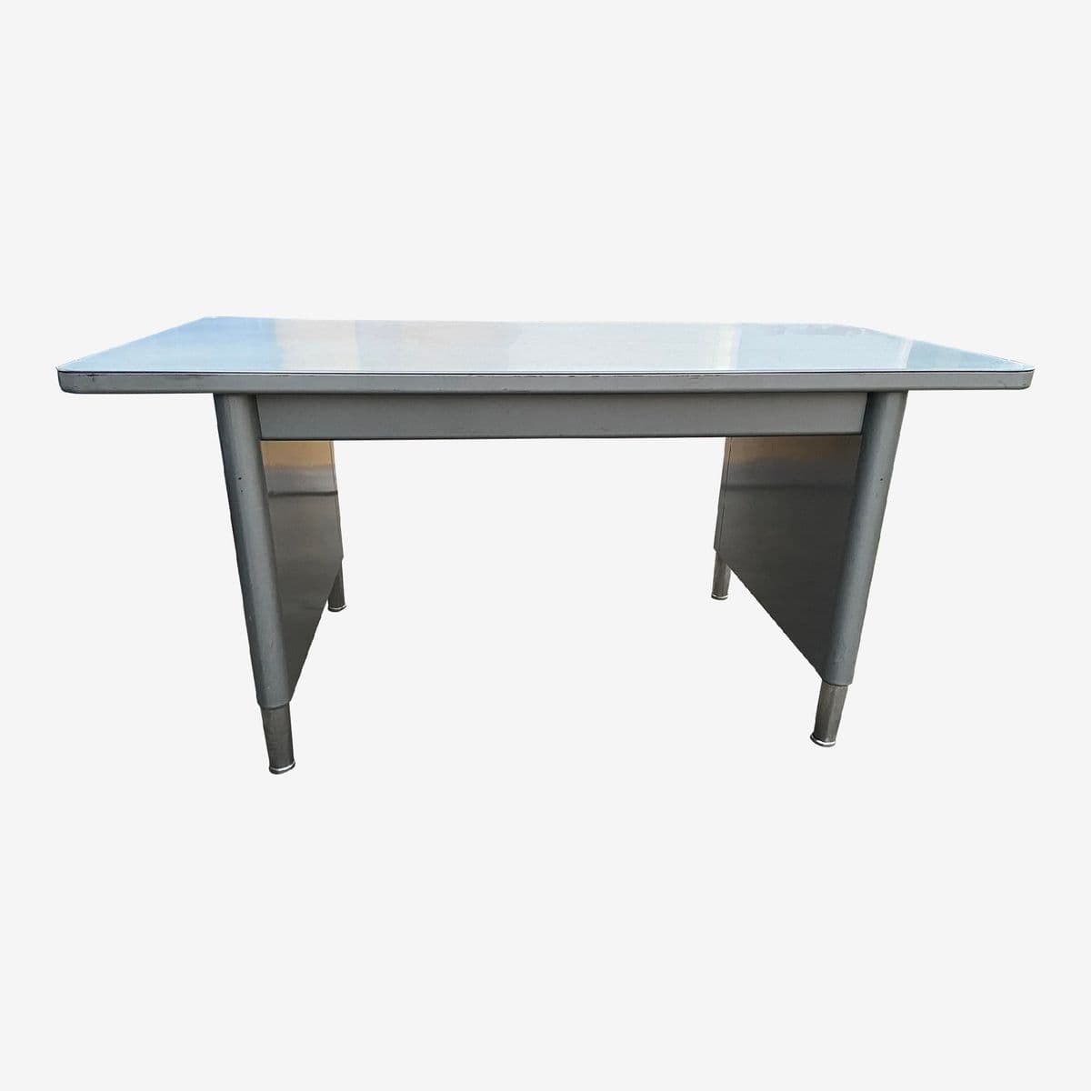 1970s Steelcase Style Vintage Mid Century Modern Metal Tanker Desk Table - Image 1