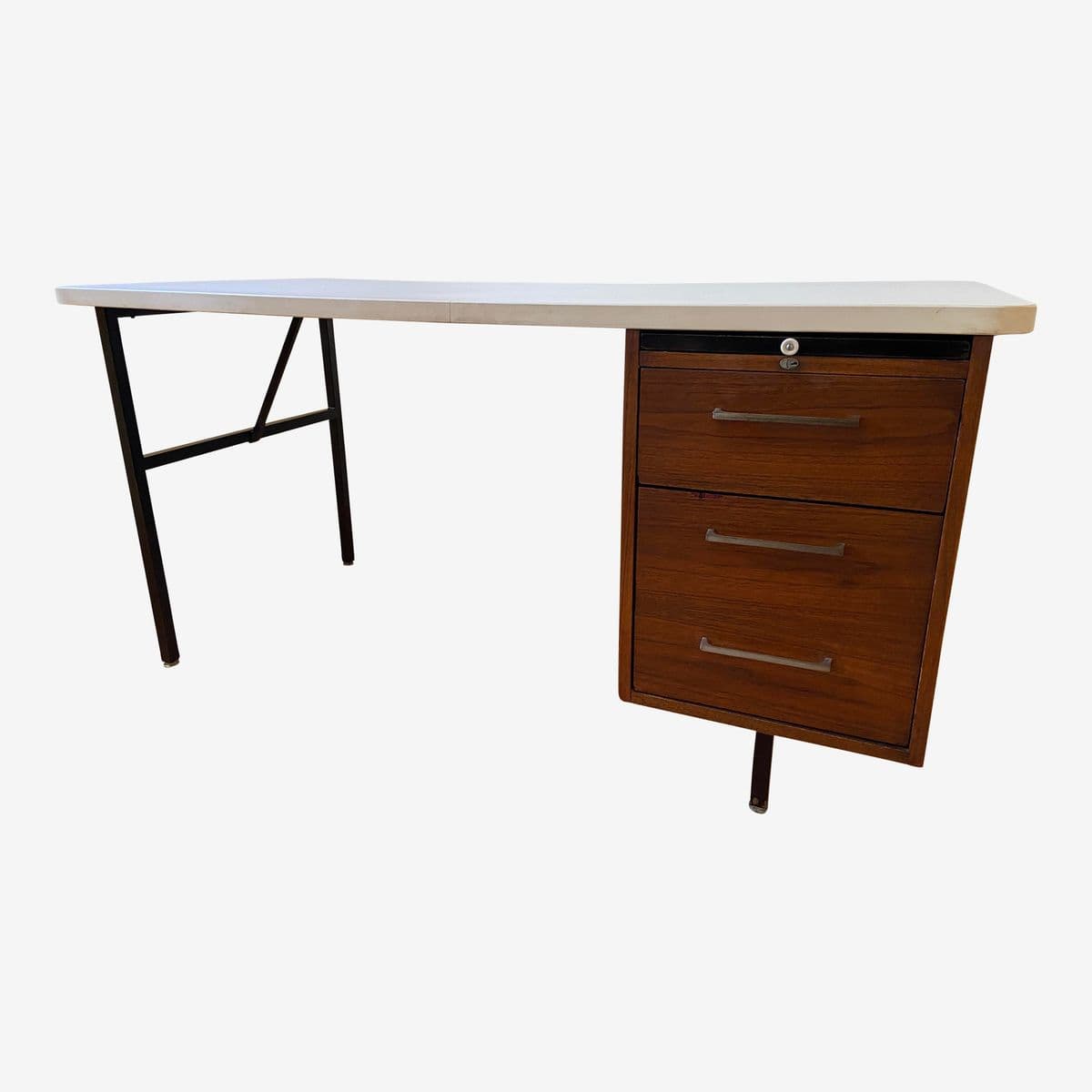 Vintage Mid Century Modern Wood Veneer Executive Desk - Image 1