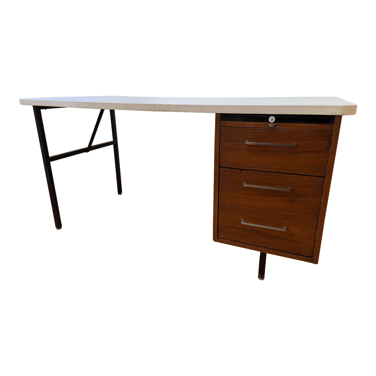 Vintage Mid Century Modern Wood Veneer Executive Desk - Thumbnail 2