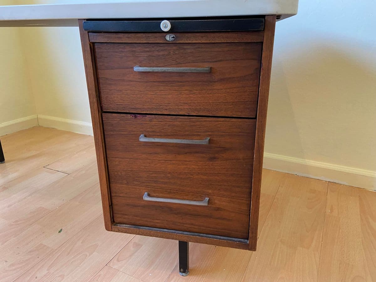 Vintage Mid Century Modern Wood Veneer Executive Desk - Thumbnail 4