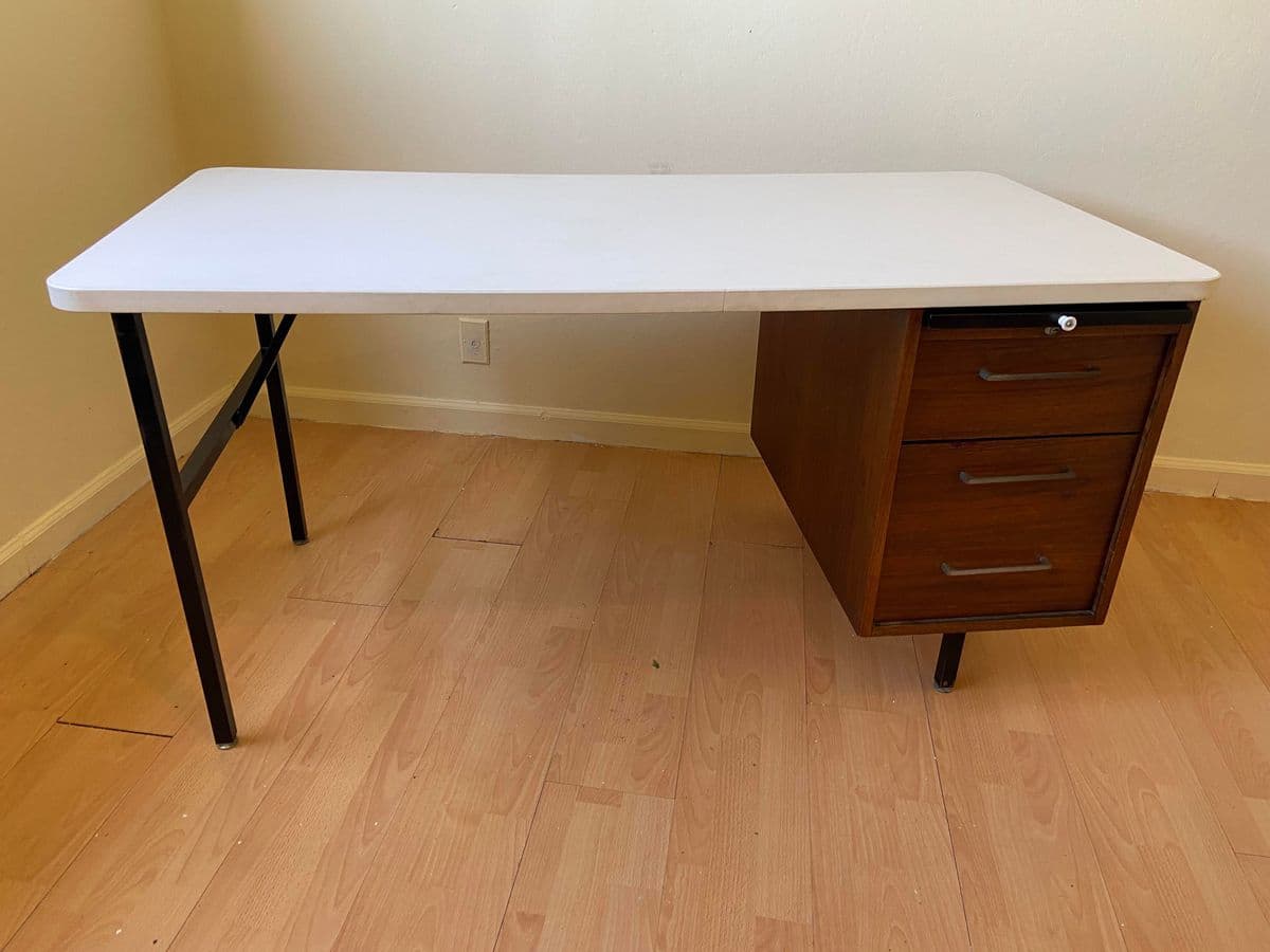 Vintage Mid Century Modern Wood Veneer Executive Desk - Thumbnail 6