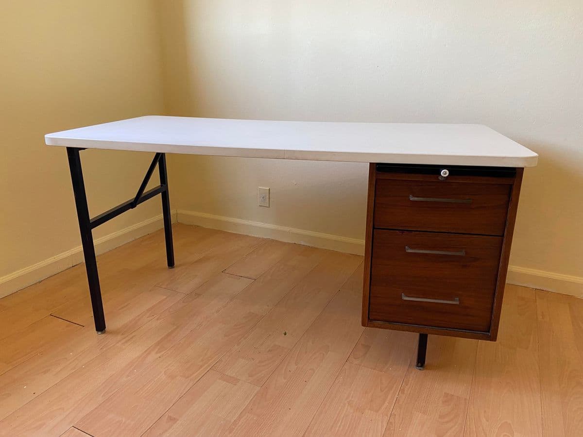 Vintage Mid Century Modern Wood Veneer Executive Desk - Thumbnail 8