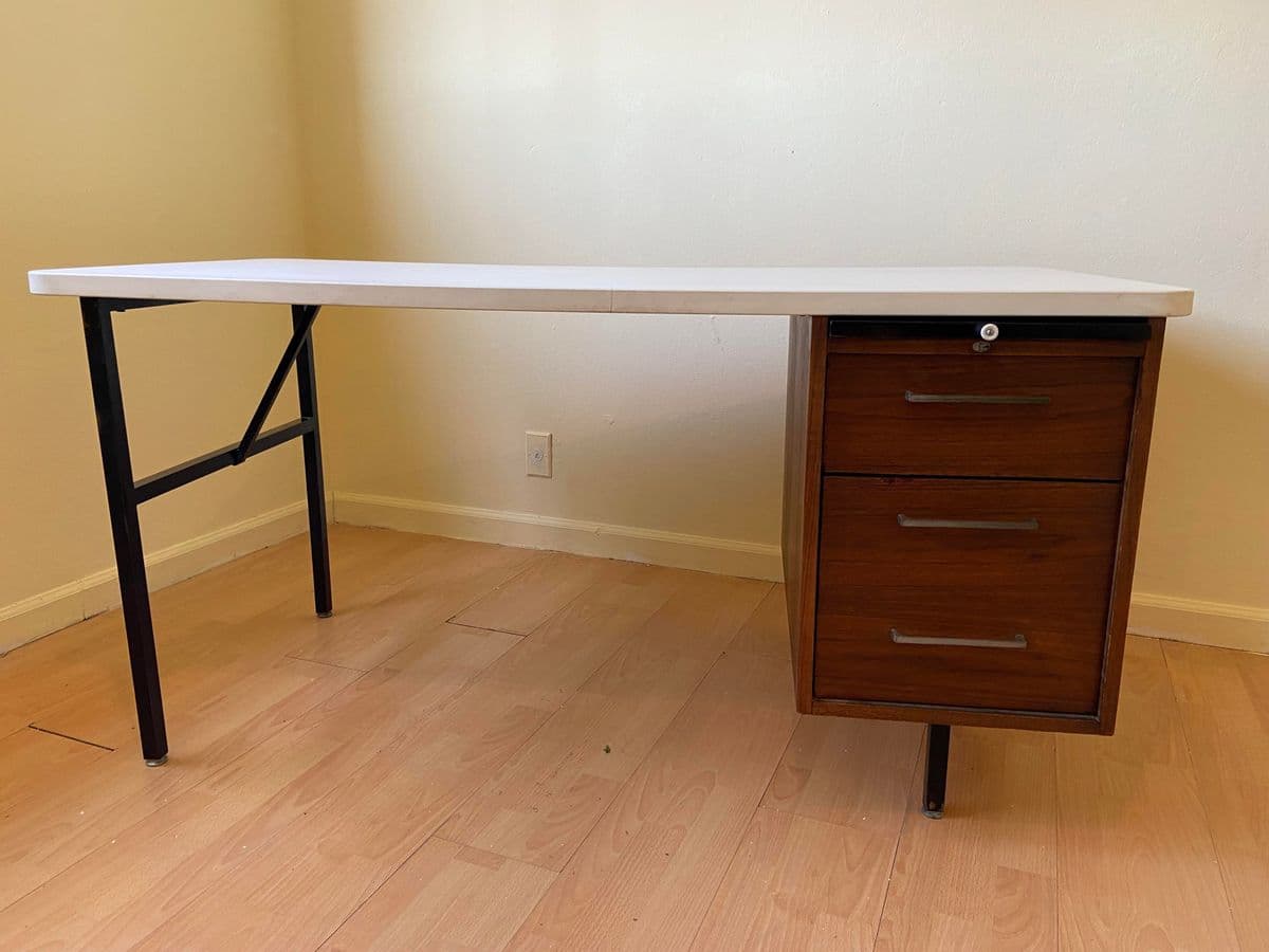 Vintage Mid Century Modern Wood Veneer Executive Desk - Thumbnail 9