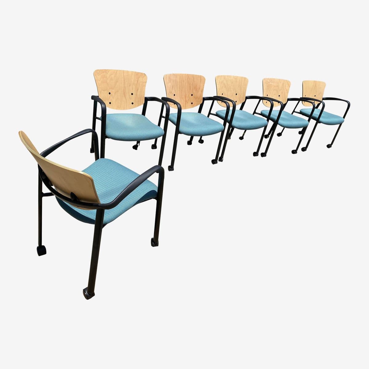 Haworth Bentwood Rolling Side Chairs Set of 6 - Image 1
