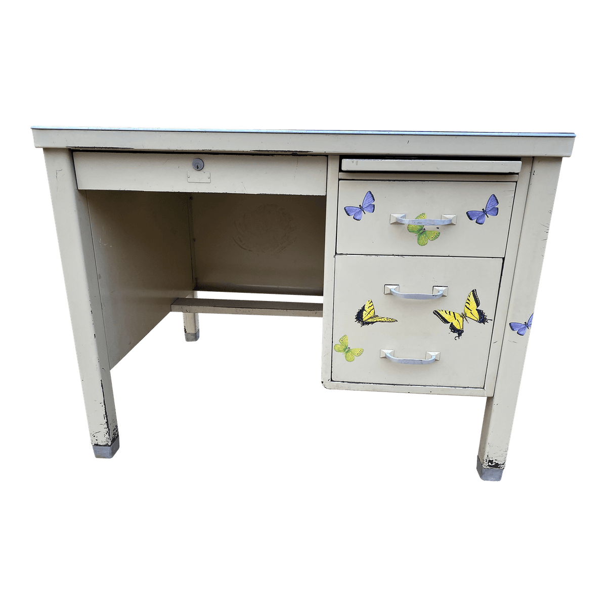 1950s Vintage Metal Tanker Desk Shabby Chic Style - Thumbnail 2