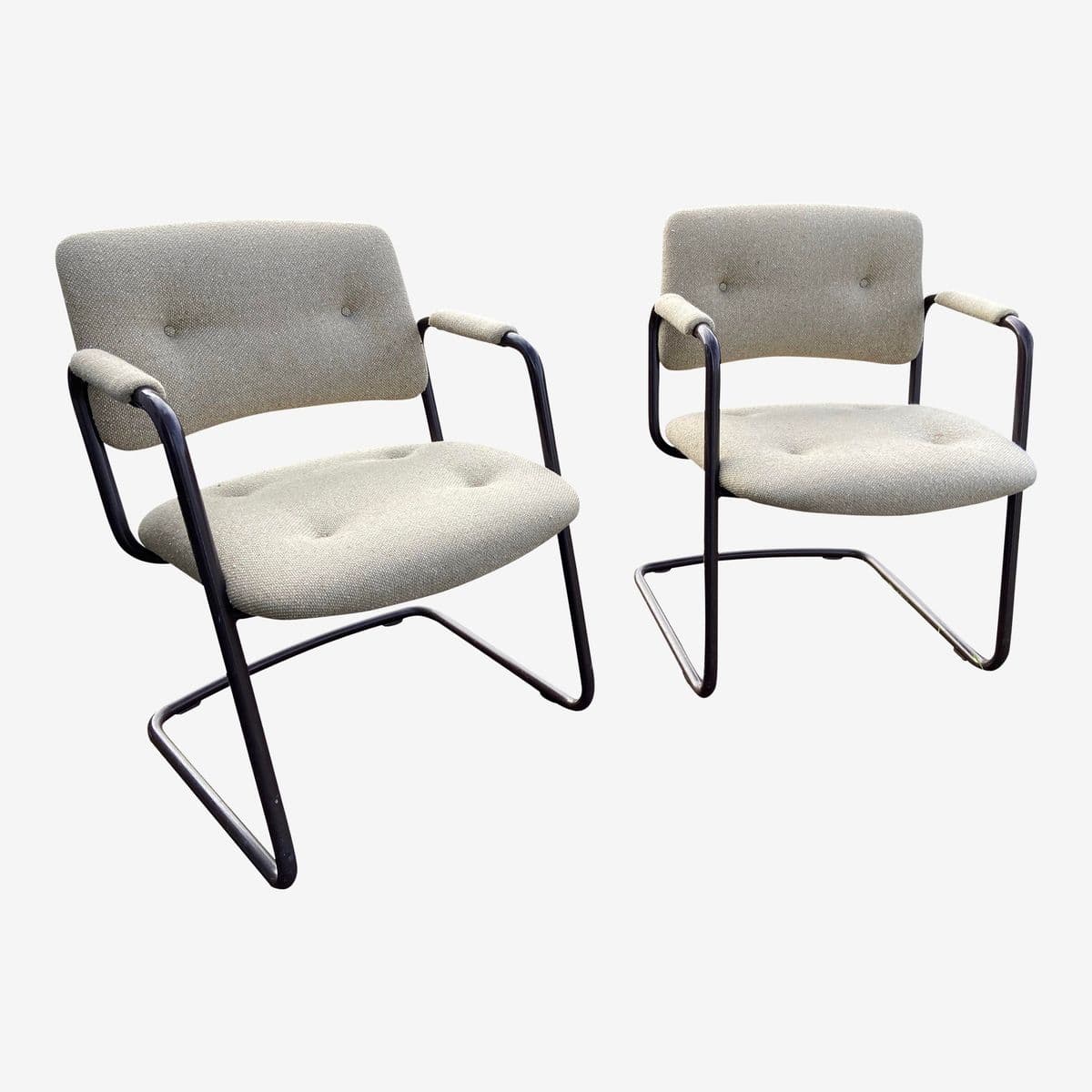 1980s Steelcase Vintage Mid Century Modern Tubular Upholstered Chairs- Set of 2 - Image 1