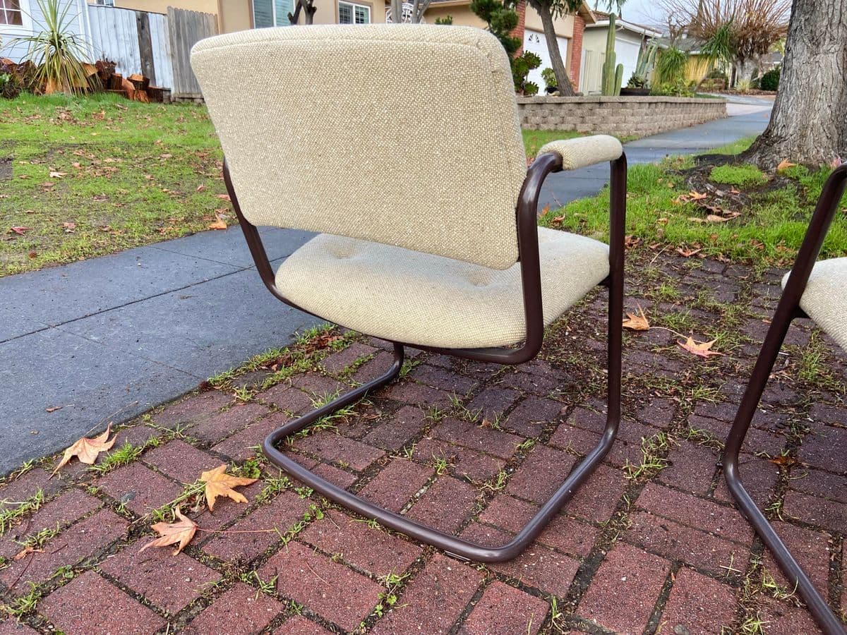 1980s Steelcase Vintage Mid Century Modern Tubular Upholstered Chairs- Set of 2 - Thumbnail 12