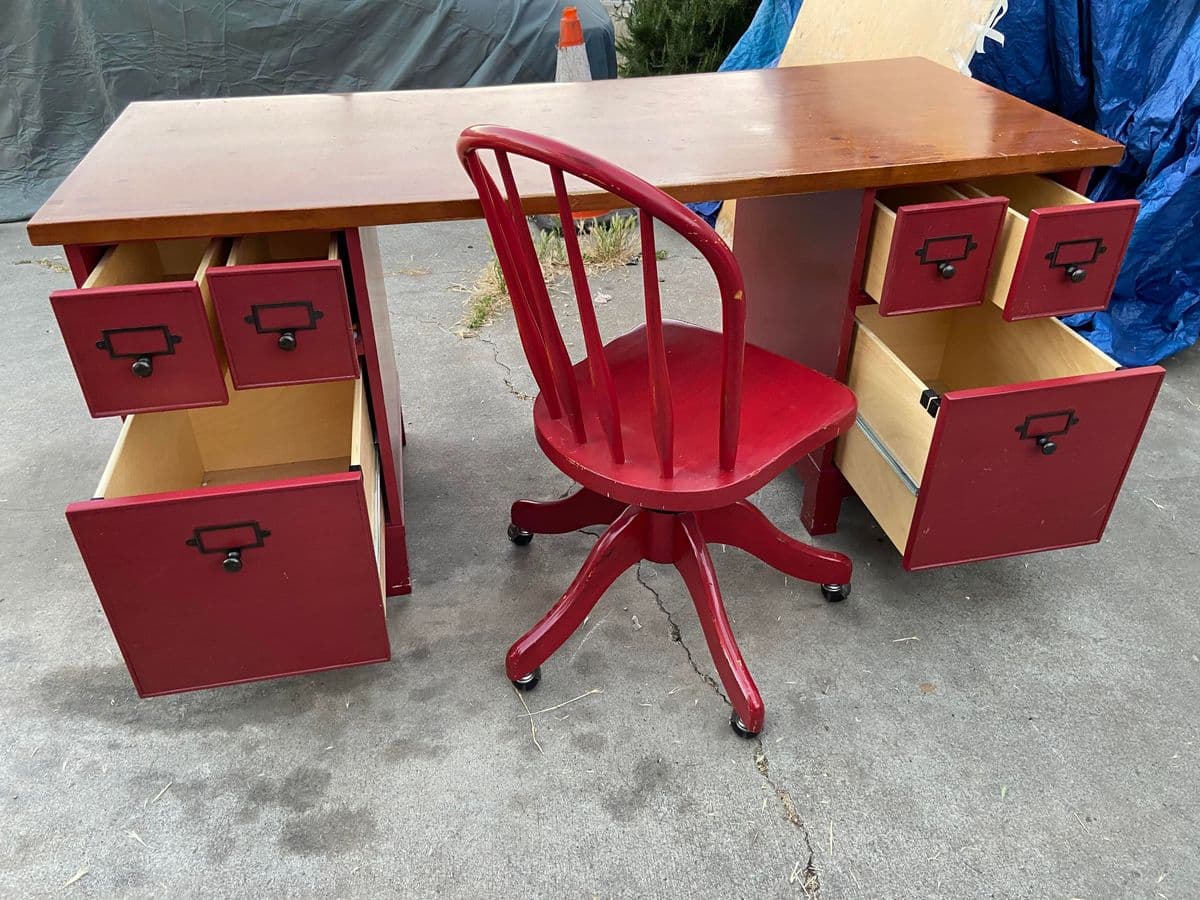 Pottery Barn Farmhouse Distressed Wood Desk and Chair - Set of 2 - Thumbnail 6