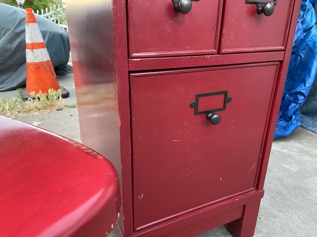 Pottery Barn Farmhouse Distressed Wood Desk and Chair - Set of 2 - Thumbnail 7