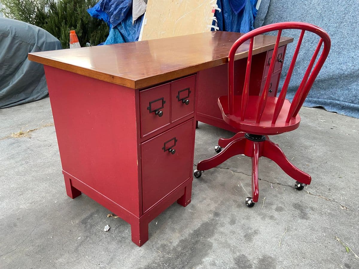 Pottery Barn Farmhouse Distressed Wood Desk and Chair - Set of 2 - Thumbnail 10