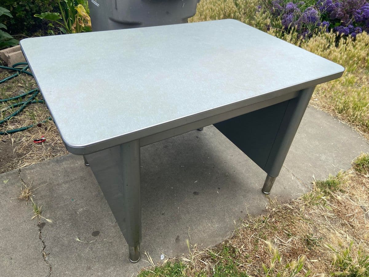 1960s Vintage Mid Century Modern Metal Desk Table - Thumbnail 3