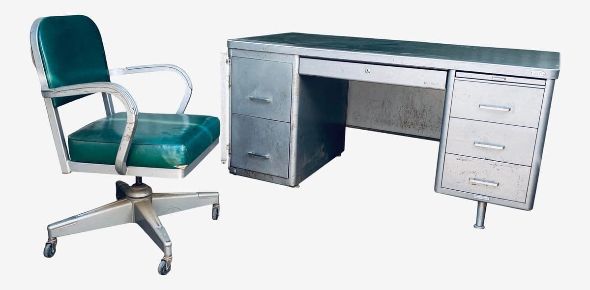Vintage Columbia Metal Tanker Desk and Chair - 2 Pieces - Image 1