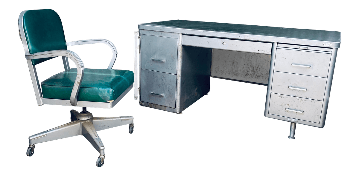 Vintage Columbia Metal Tanker Desk and Chair - 2 Pieces - Thumbnail 2