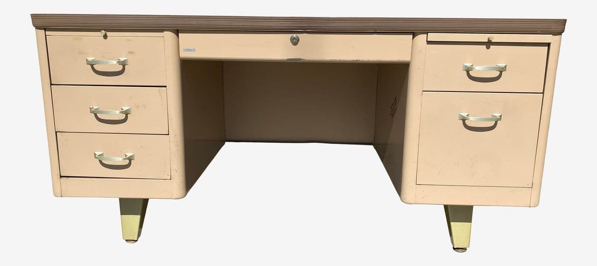 Vintage Cole Steel Mid Century Modern Metal Tanker Desk - Image 1