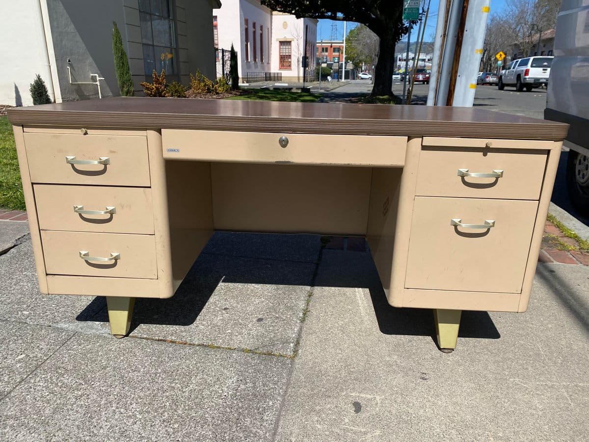 Vintage Cole Steel Mid Century Modern Metal Tanker Desk - Thumbnail 11
